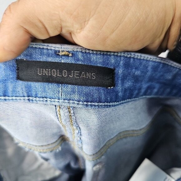 Uniqlo Skinny Jeans Womens 27 Blue Distressed Mid Rise Stretch Comfort Acid Wash - Picture 11 of 12